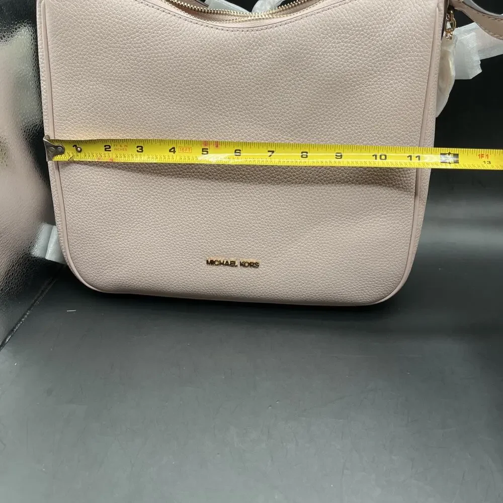 Michael Kors Nayla Medium Satchel Pebble Leather Crossbody Bag Pink Blossom/gold - Picture 8 of 9